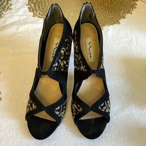 Fashion Wedding Shoes Open Toe Black & Gold Suede… - image 1